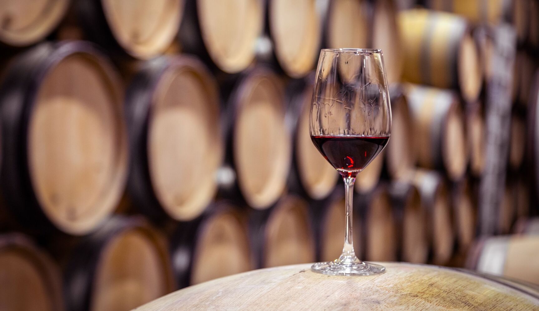 Charlie Palmer glass of red wine before barrel-aging cellar near Appellation Petaluma in Sonoma County wine country